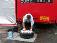 Doug washing tyres